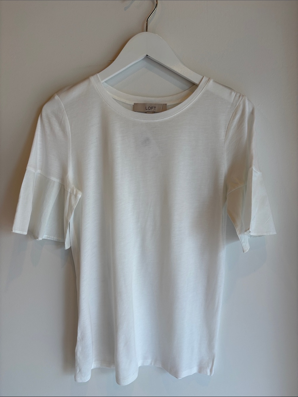 LOFT White Short Sleeve Ruffle Tee